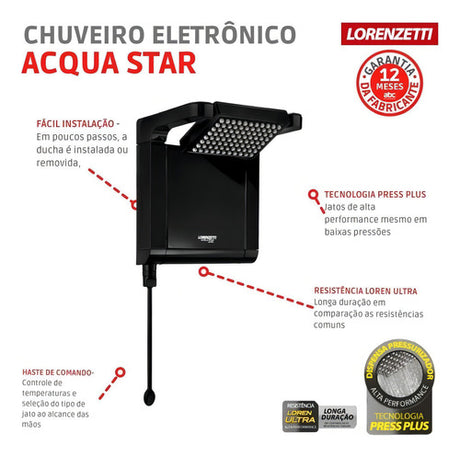 Chuveiro Elétrico De Parede Preto 7800w 220v Acqua Ultra Star  Lorenzetti - Thony Ferragem