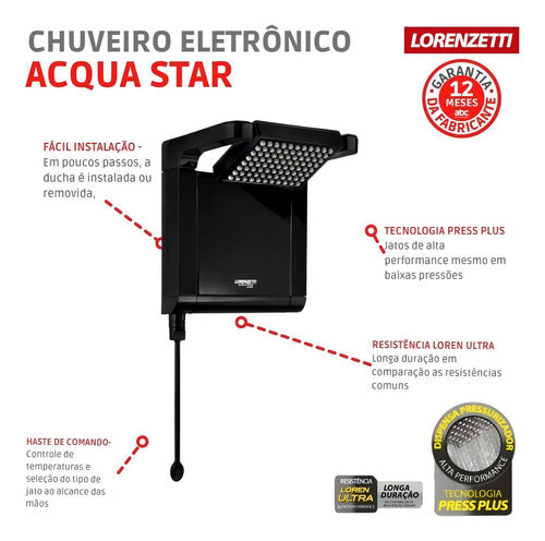 Chuveiro Elétrico De Parede Preto 7800w 220v Acqua Ultra Star  Lorenzetti