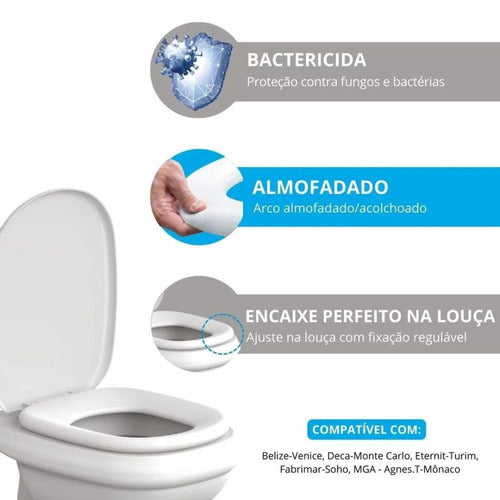 Assento Tampa Bacia Monte Carlo Deca Branco Almofadado Astra