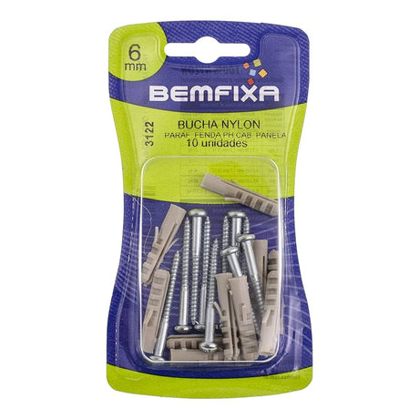 Bucha 06mm+Parafuso Fenda Simples Cartela BemFixa - Thony Ferragem