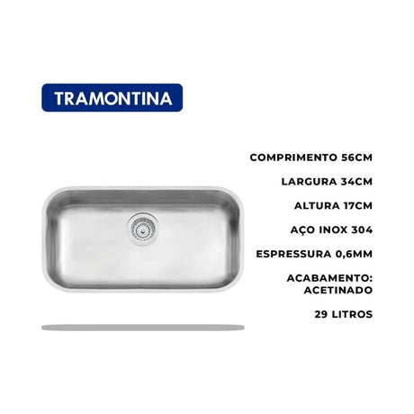 Cuba  Inox Lavínia 56x34cm 3.1/2' Com Válvula Tramontina - Thony Ferragem