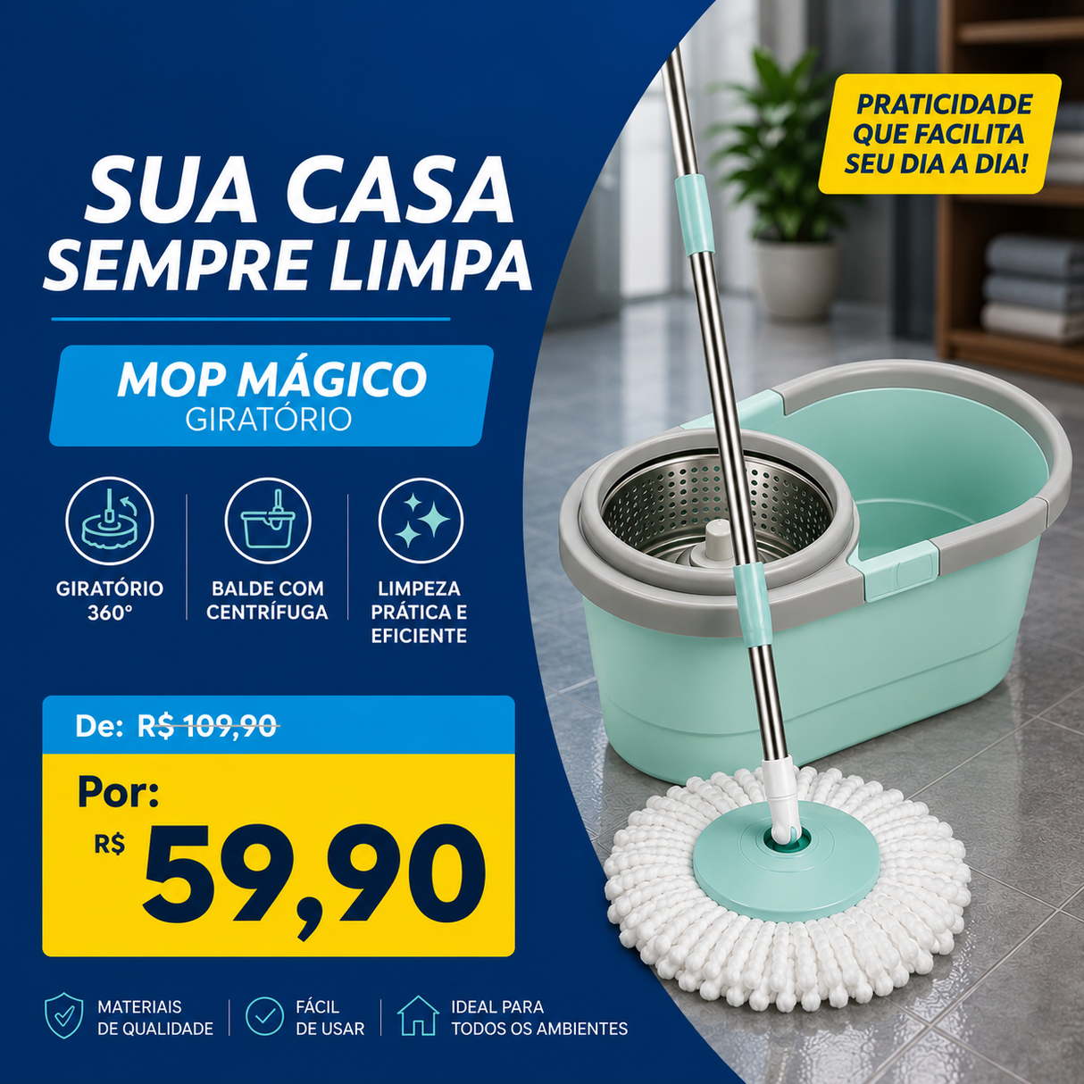 Mop Giratório para Uso Doméstico 12L