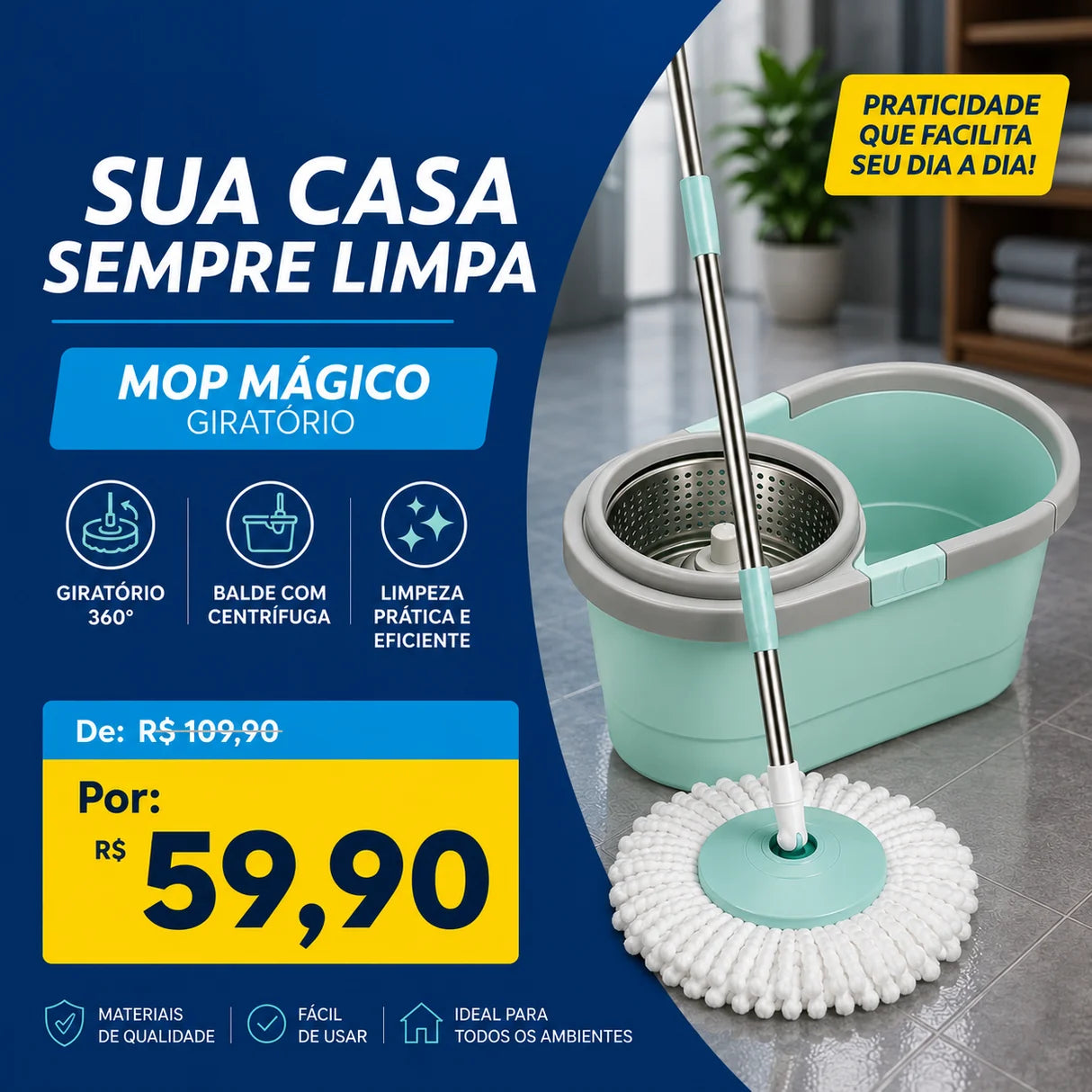 Mop Giratório para Uso Doméstico 12L