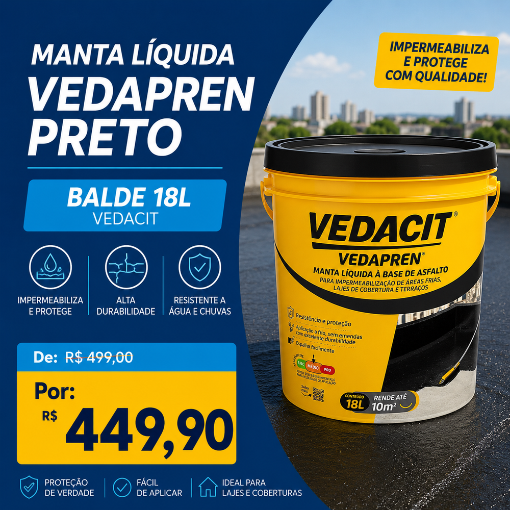 Manta Liquida Vedapren Preto Balde 18l Vedacit
