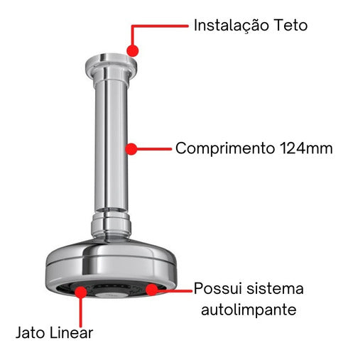 Chuveiro Teto com Tubo Acqua Plus Cromado Deca - Thony Ferragem