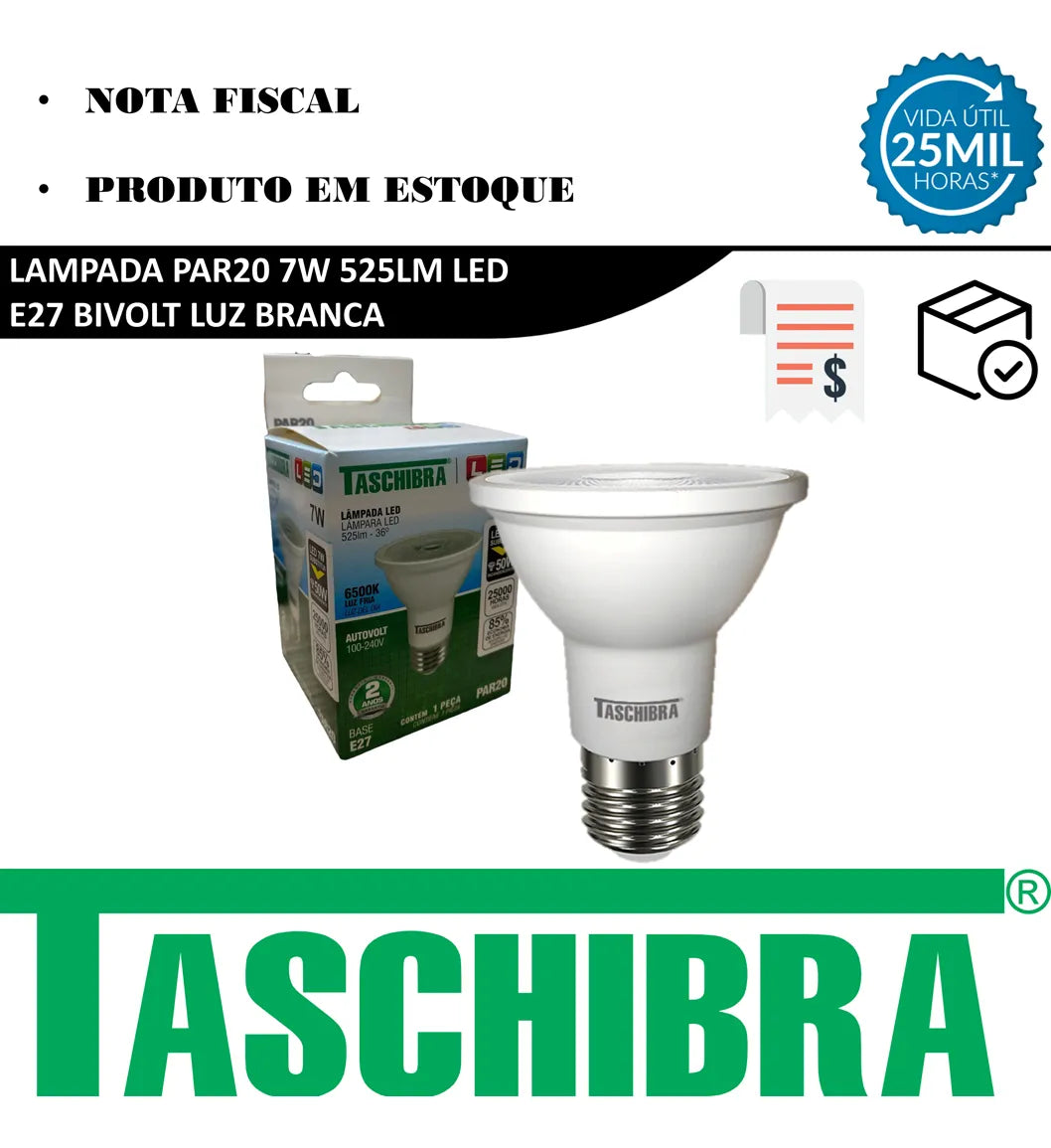 Kit  10 Lâmpadas Par  20 7W Bivolt E27 6500K Taschibra - Thony Ferragem