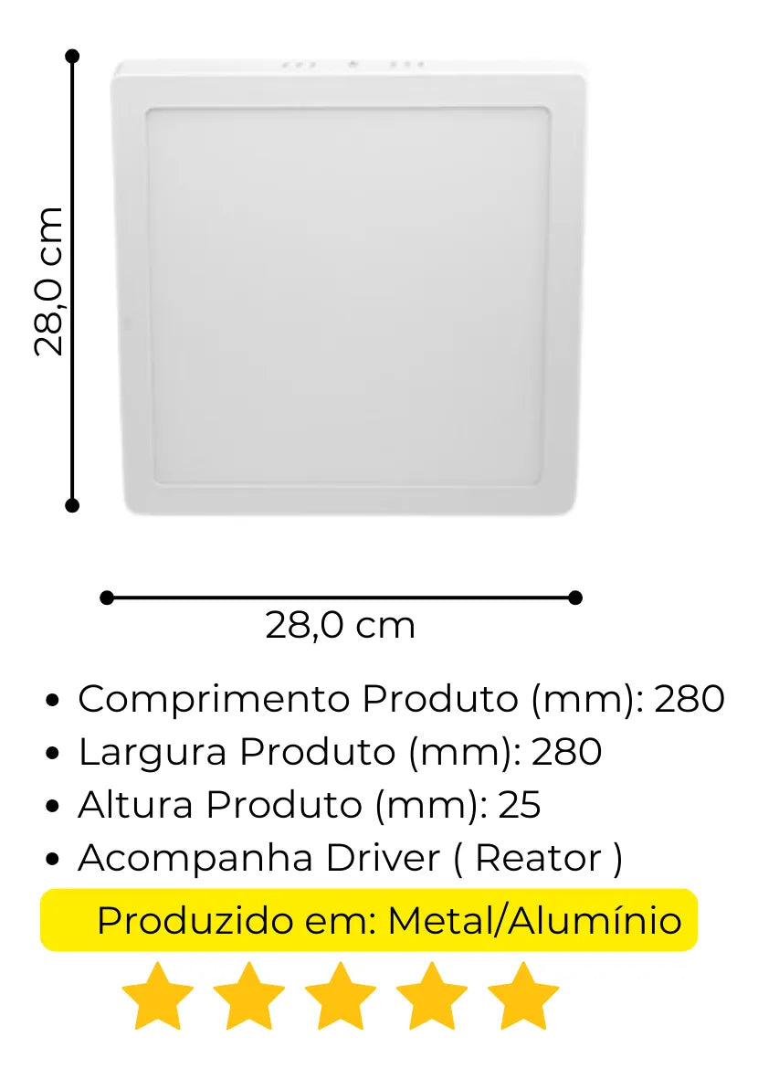 Kit 10 Painéis Led  24W Sobrepor 3000K Borda Infinita Taschibra - Thony Ferragem