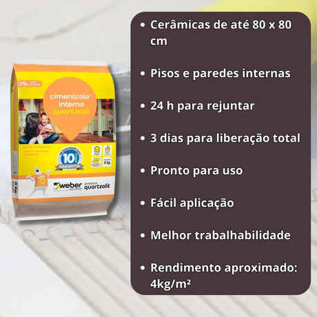 Cimentcola AC1 Interno Cinza 5kg Quartzolit - Thony Ferragem