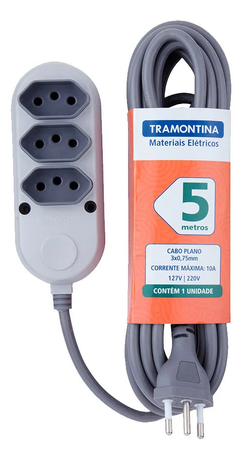Extensao Eletrica 3 Tomadas 2p+T 10a/250v 5m Tramontina - Thony Ferragem
