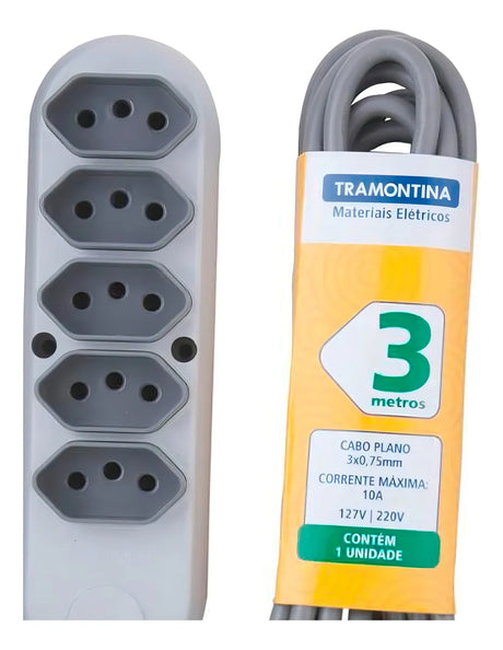 Extensao Eletrica 5 Tomadas 2p+T 10a/250v 3m Tramontina - Thony Ferragem