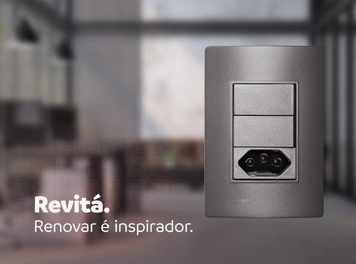 Conjunto  2 Tomada 2P+T 10A Carbono Revita Soprano - Thony Ferragem