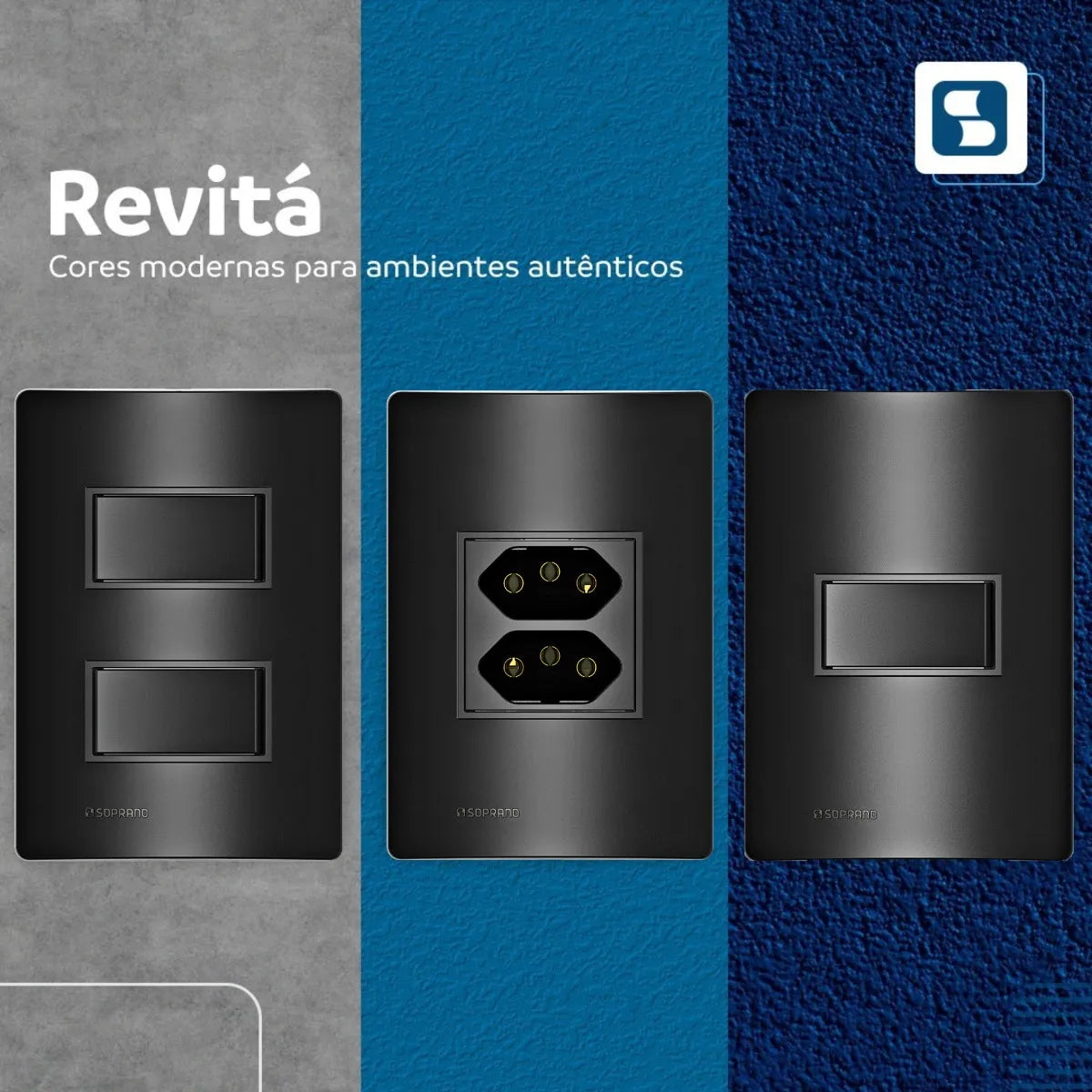 Conjunto  2 Tomada 2P+T 10A Carbono Revita Soprano - Thony Ferragem