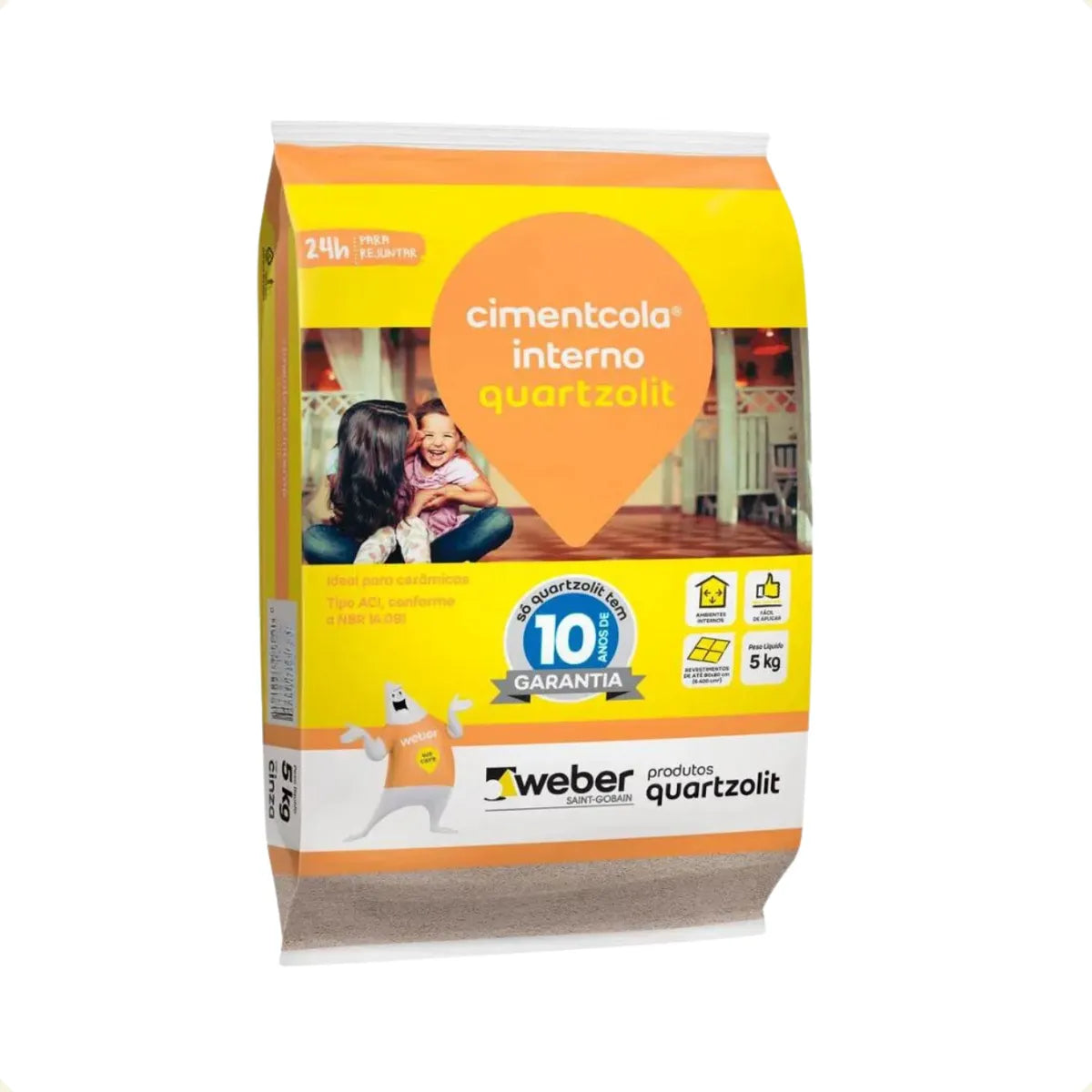 Cimentcola AC1 Interno Cinza 5kg Quartzolit - Thony Ferragem