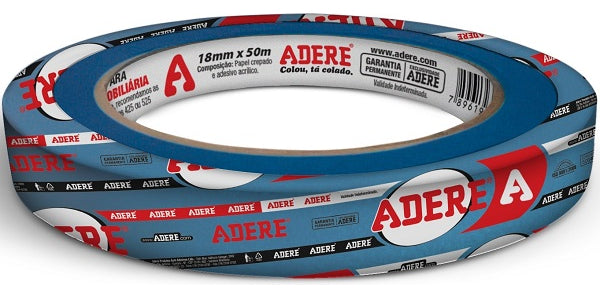 Fita Crepe Azul Pintura Imobiliaria Parede 18mm X 50m Adere - Thony Ferragem