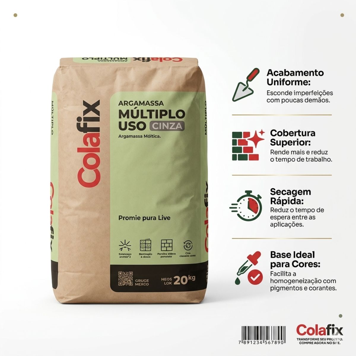 Argamassa Multiplo Uso Cinza 20Kg Colafix