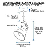 Luminaria Pendente Hol E27 Preto Taschibra