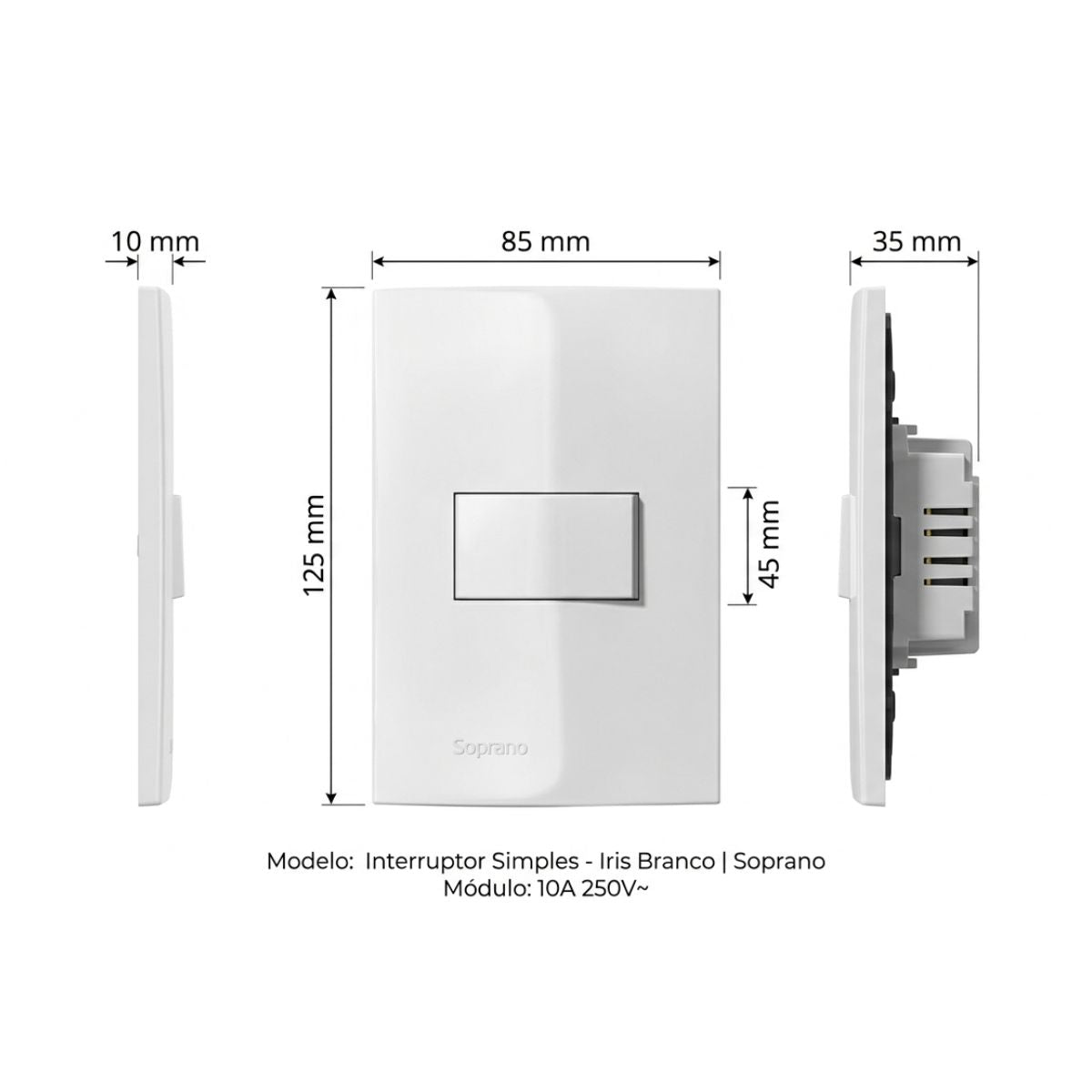 Conjunto 4x2 1 Interruptor Simples - Iris Iriel