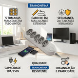 Extensao Eletrica 5 Tomadas 2p+T 10a/250v 3m Tramontina