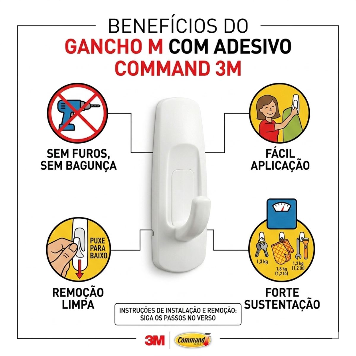 Gancho M Com Adesivo Commmand 2 Peças 3M