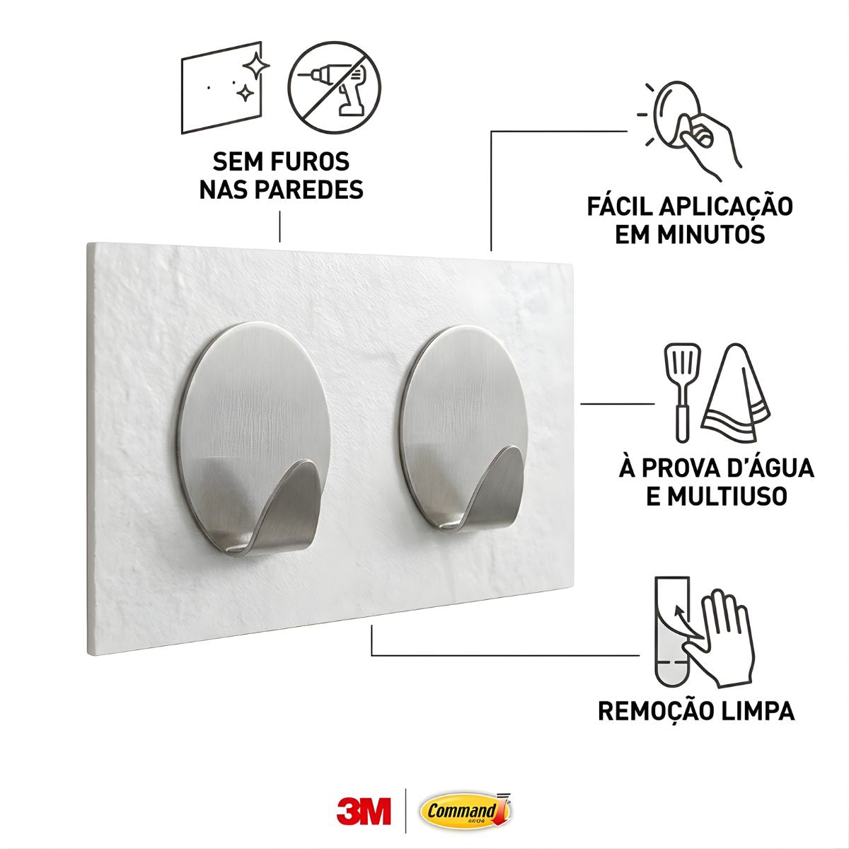 Gancho Adesivo Inox 1,0kg C/ 2 Peças