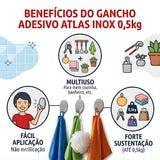 Gancho Adesivo Inox 0,5kg C/ 3 Peças Atlas