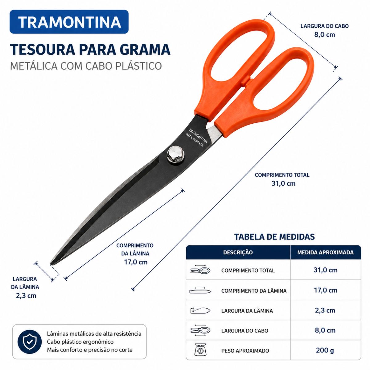 Tesoura P/ Grama Metálica C/Cabo Plástico Tramontina