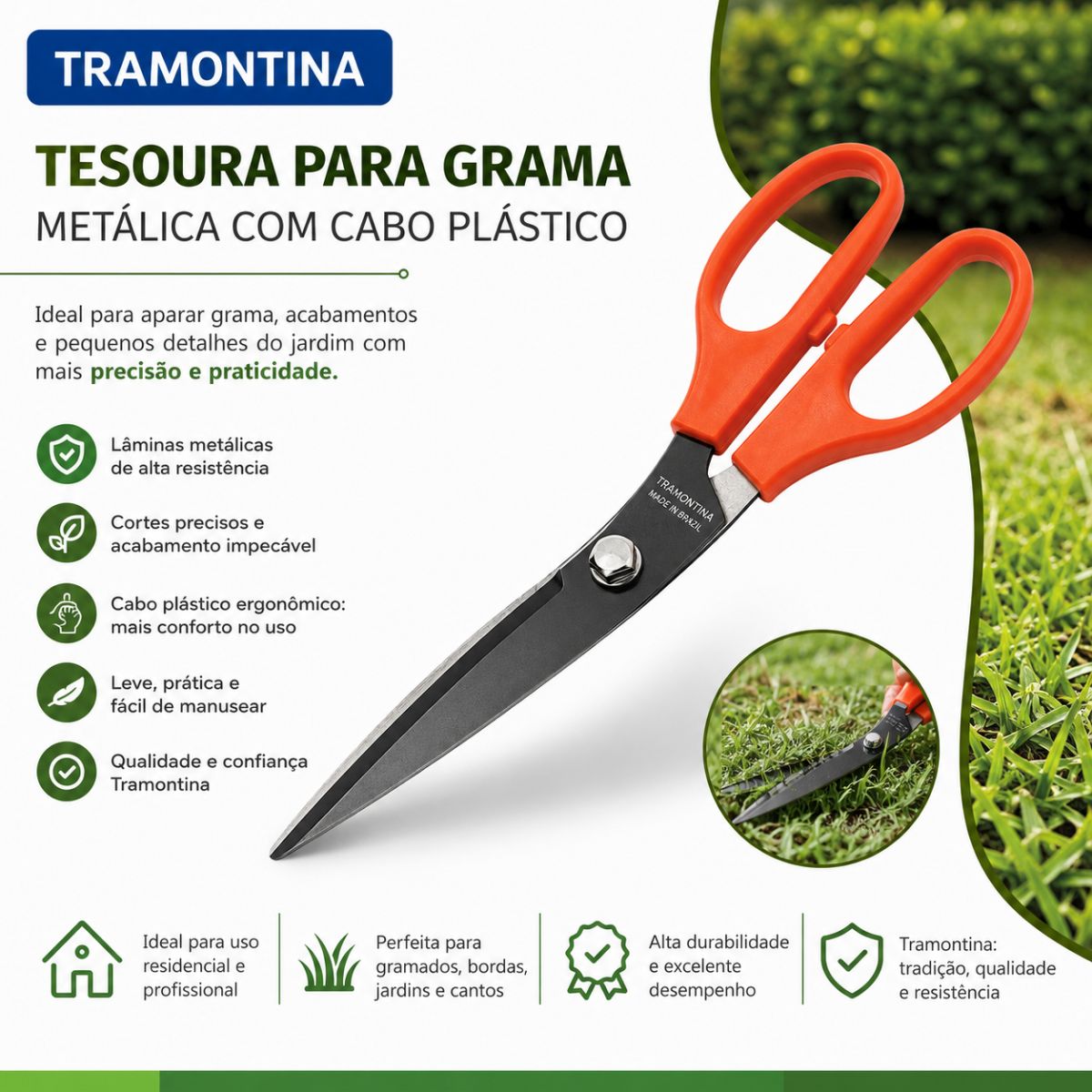 Tesoura P/ Grama Metálica C/Cabo Plástico Tramontina
