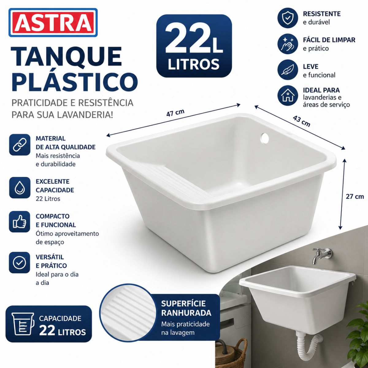 Tanque Plastico 22lt 47x43x27 Astra