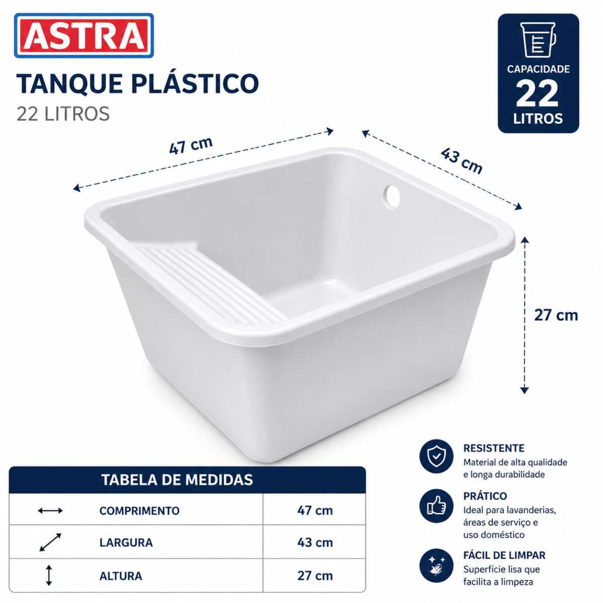 Tanque Plastico 22lt 47x43x27 Astra