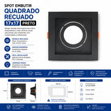 Spot Embutir Quadrado Recuado 17x17 Preto Taschibra