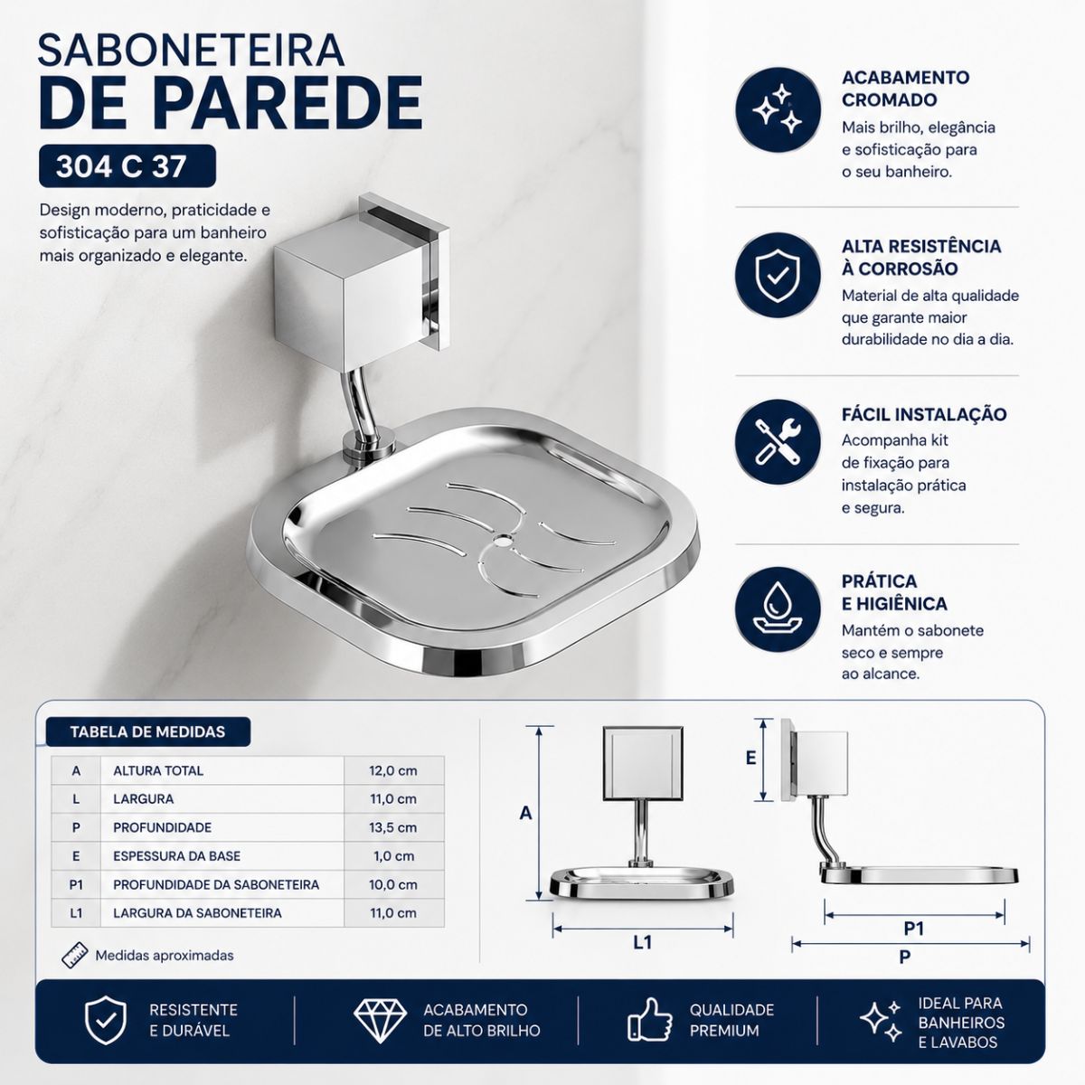 Saboneteira Parede 304 C 37 Meber