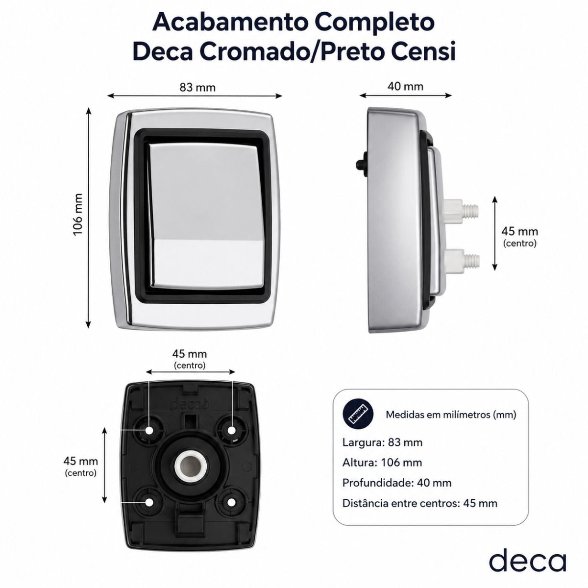Acabamento Completo Deca Cromado/Preto Censi