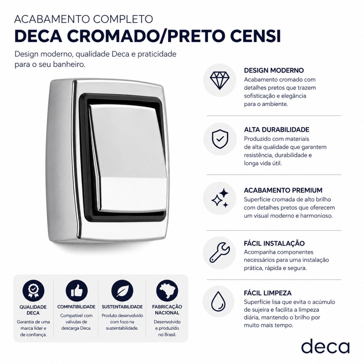 Acabamento Completo Deca Cromado/Preto Censi