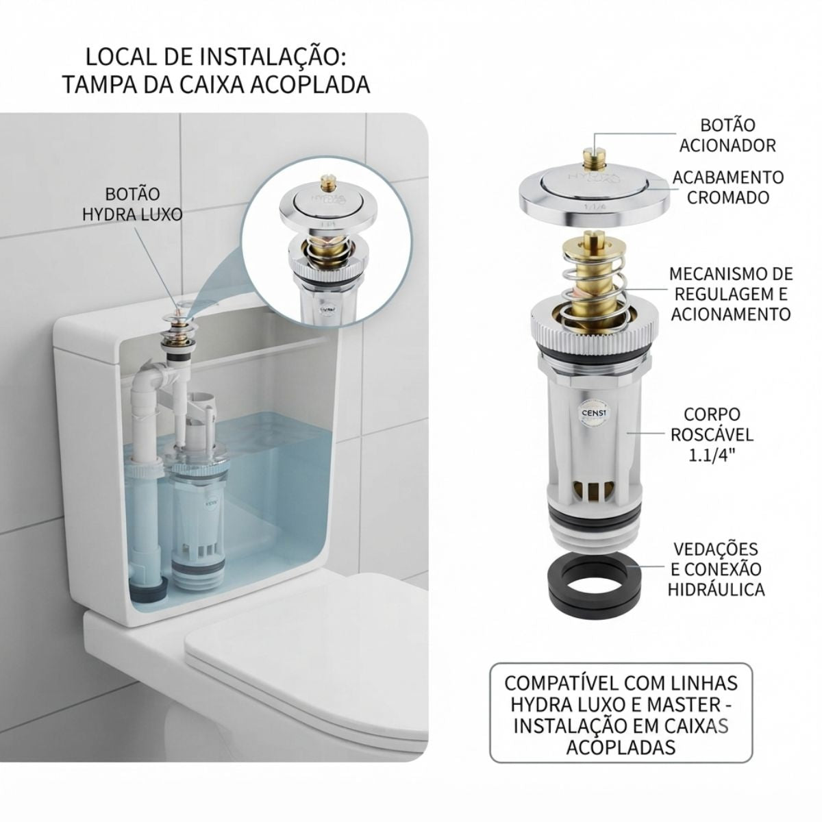 Acionador Válvula Descarga Hydra Luxo/Master 1.1/4 Censi