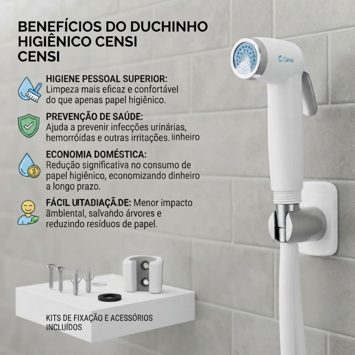 Ducha Higiênica Pop com Suporte Branca 7561 Censi