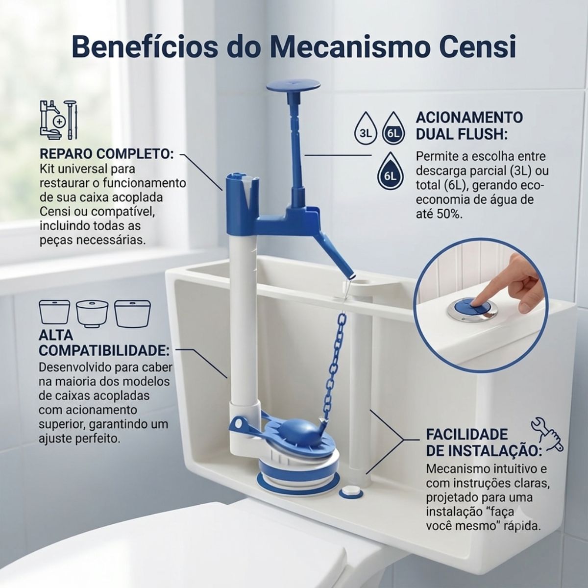 Mecanismo de Reparo para Caixa Acoplada com Acionamento Superior Censi