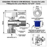 Torneira De Latao P/Maquina De Lavar Macho 1/2X3 Censi