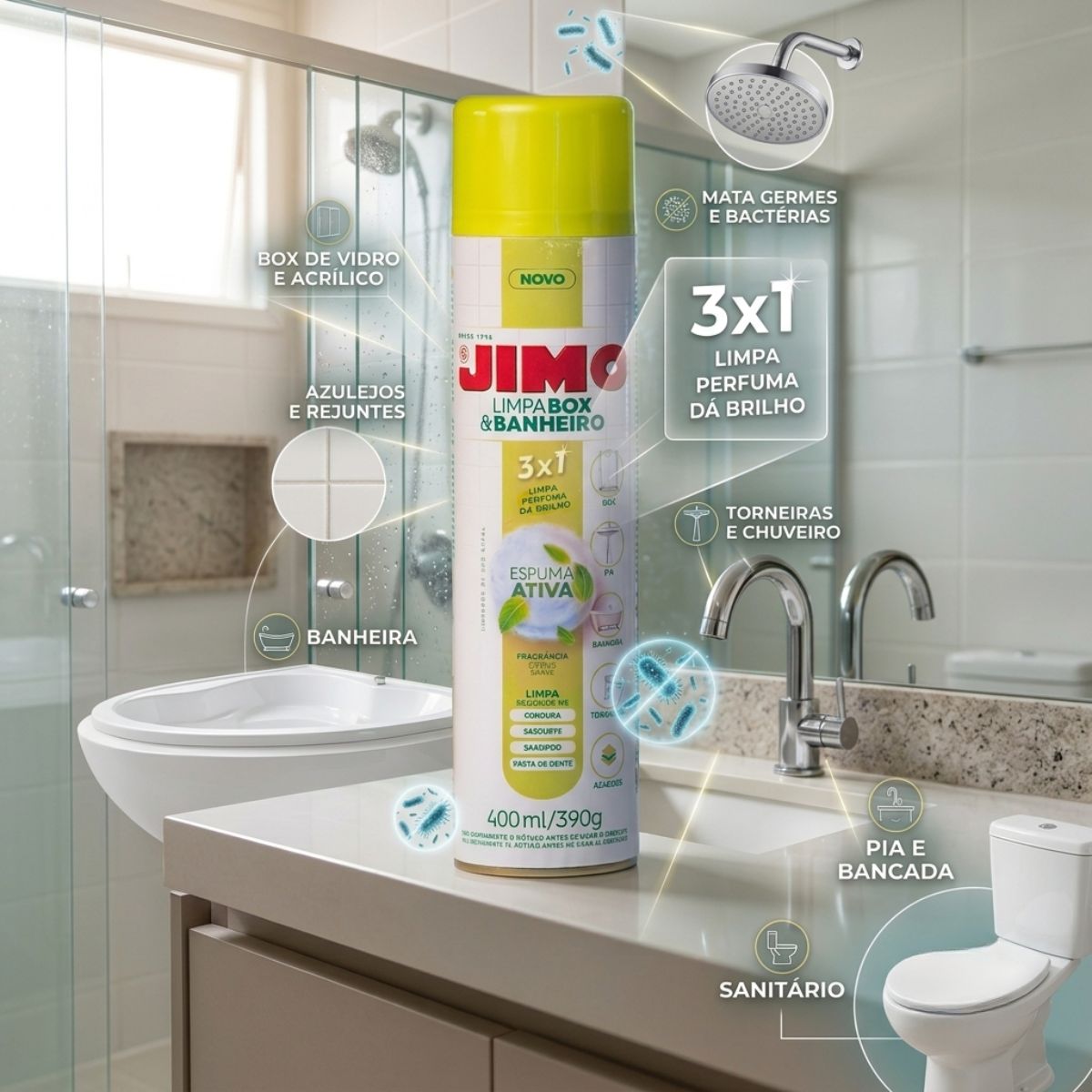 Limpa Box & Banheiro Aerossol 400ml Jimo