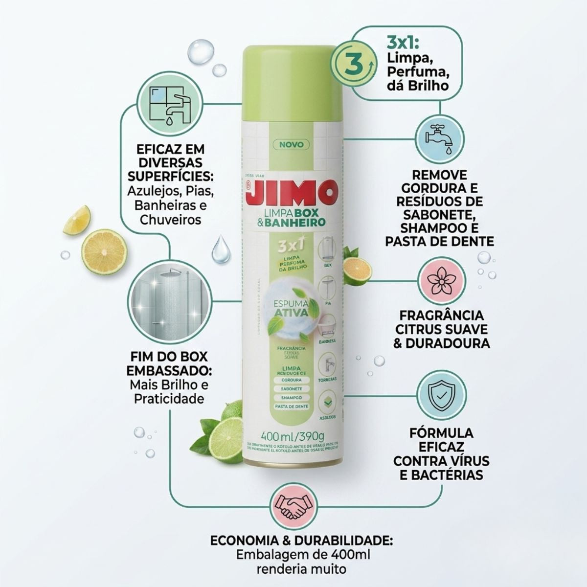 Limpa Box & Banheiro Aerossol 400ml Jimo