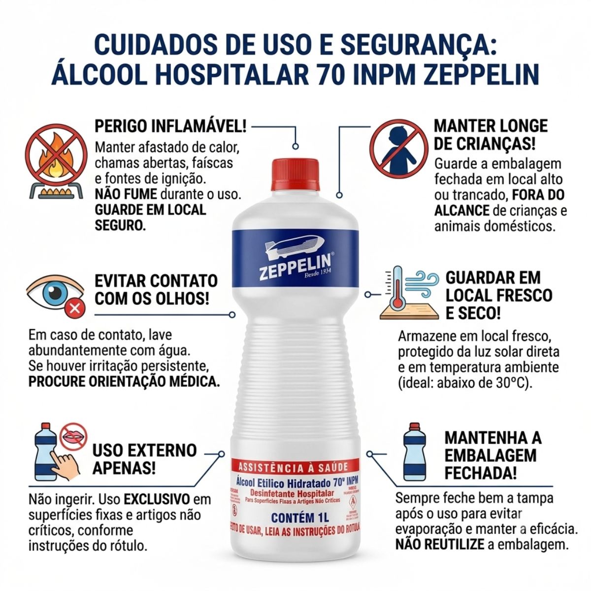 Álcool Hospitalar 70° INPM 1 Litro Zeppelin