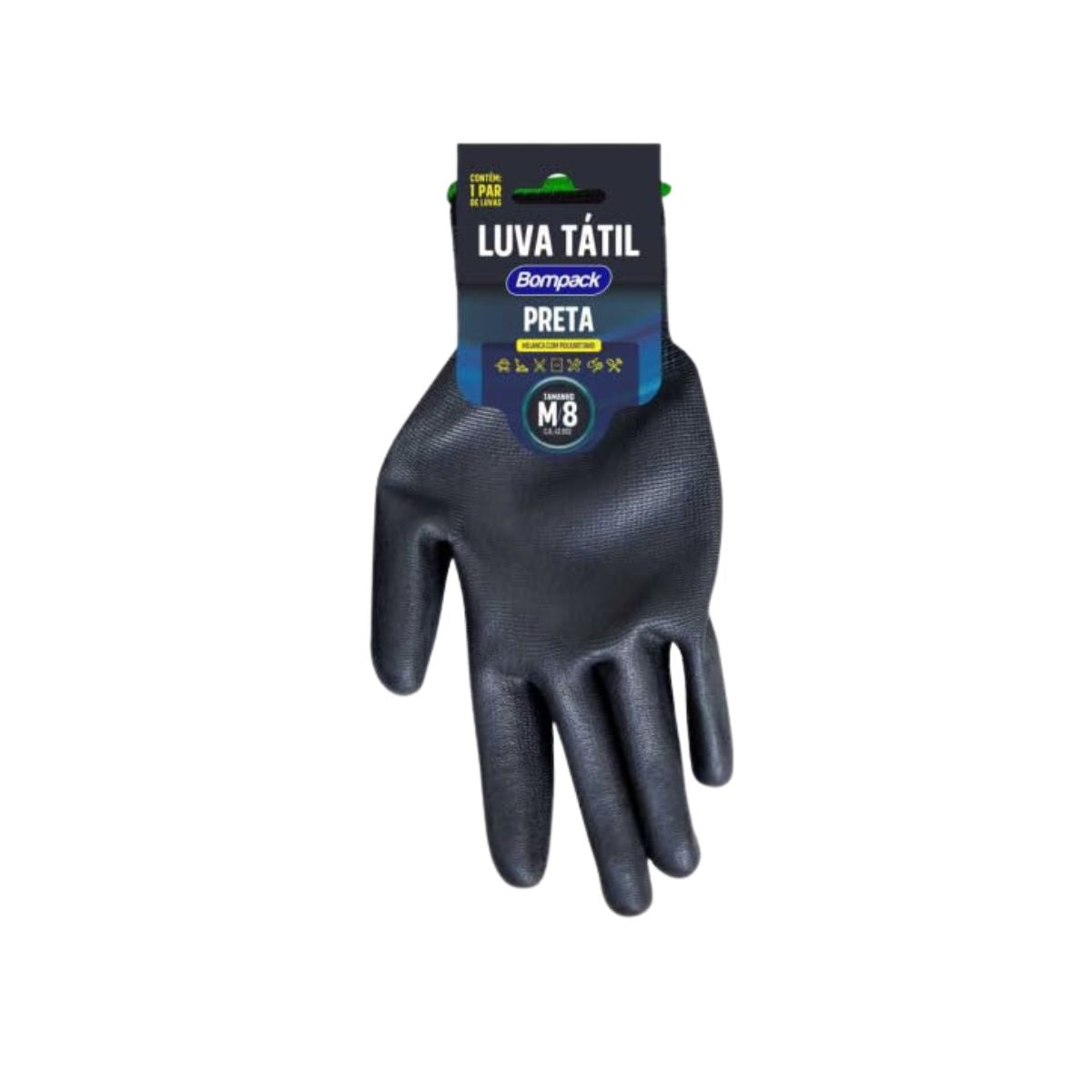 Luva Tátil PU Tamanho M Preta Bompack