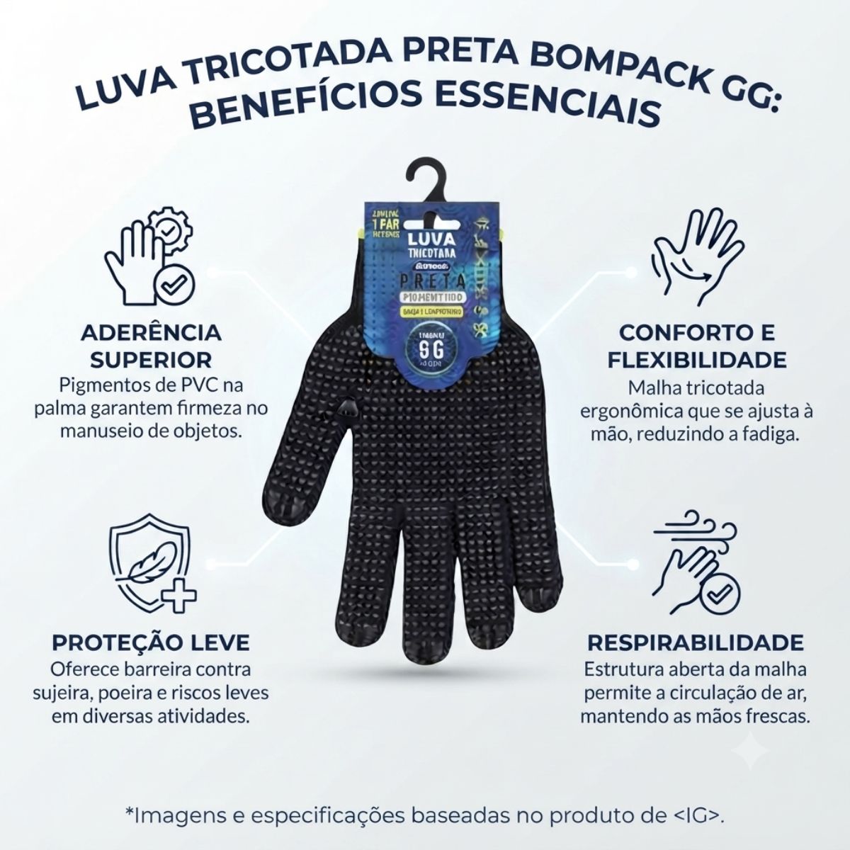 Luva Tricotada Preta GG Bompack
