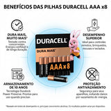 Pilha Alcalina Palito AAA Duracell Cartela com 8 Unidades