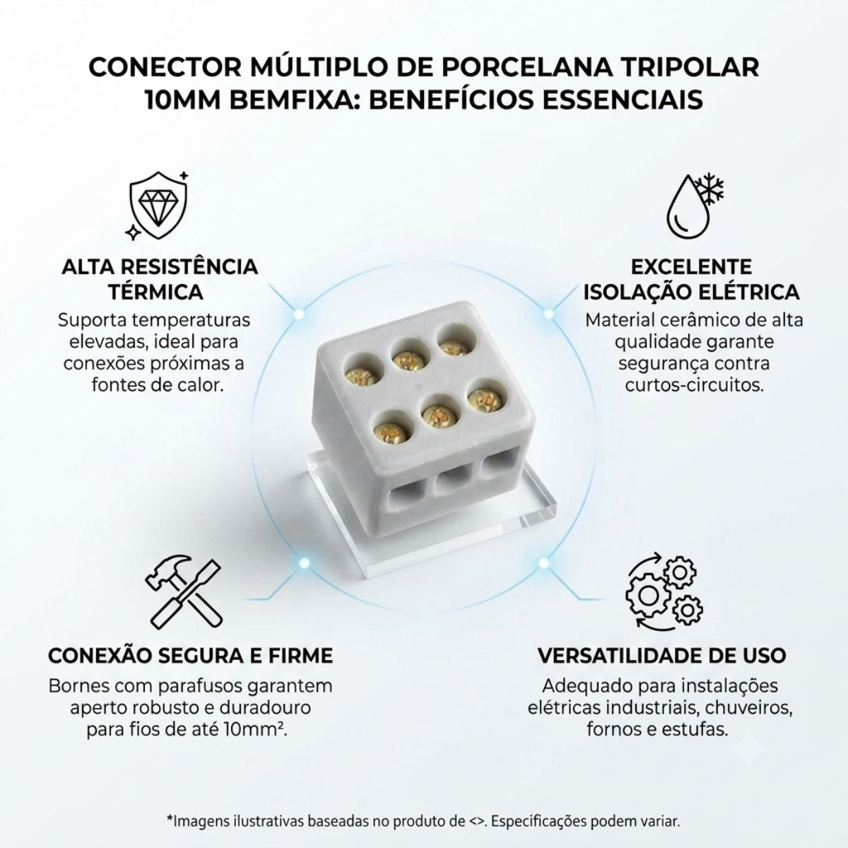 Conector Multiplo De Porcelana Tripolar 10mm BemFixa