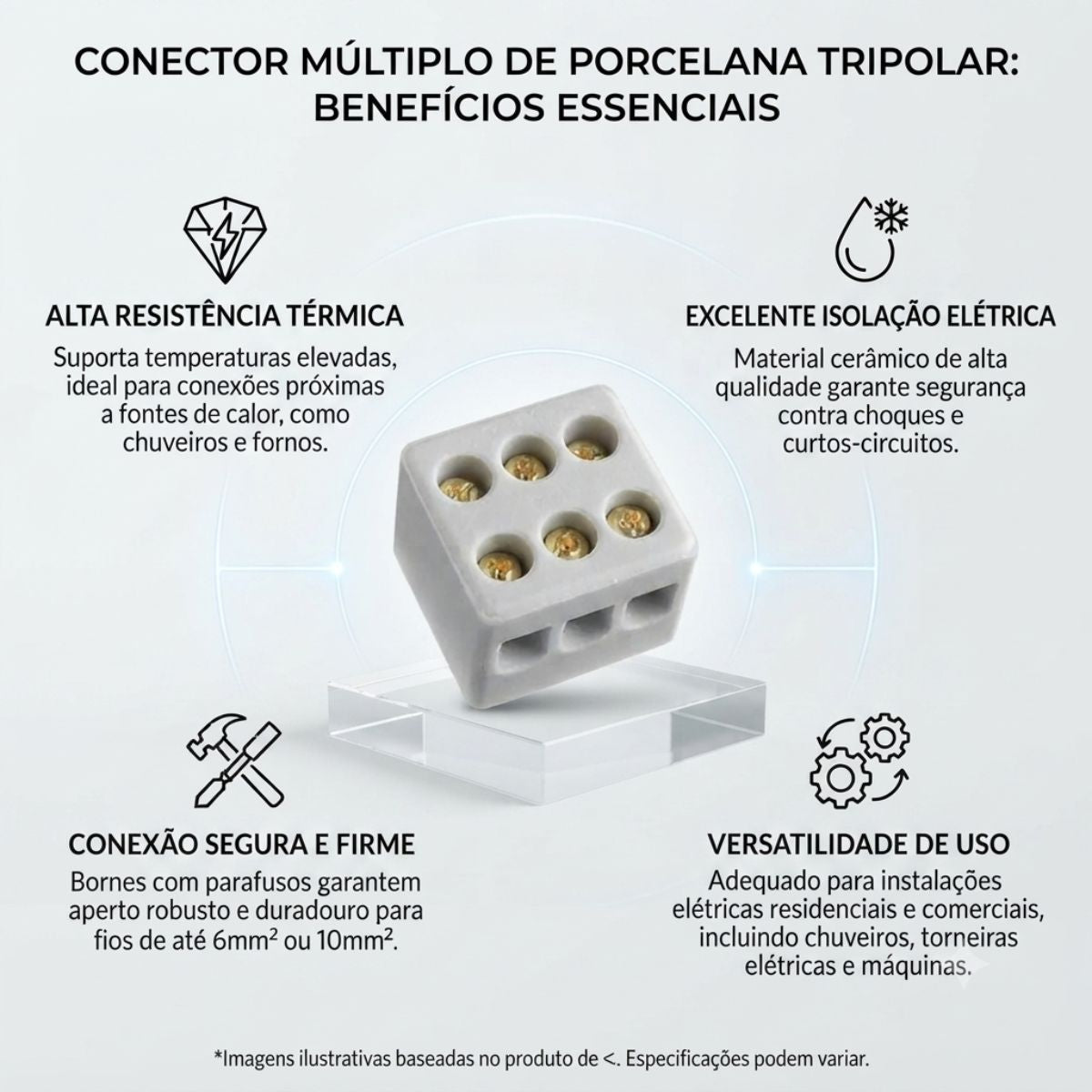 Conector Múltiplo de Porcelana Tripolar 6 mm BemFixa