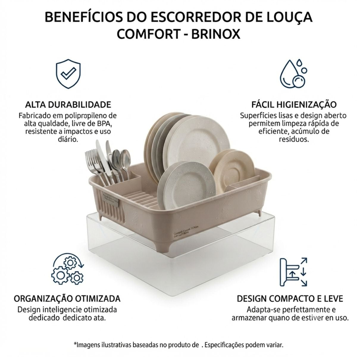 Escorredor de Louças 14 Pratos Areia Coast Brinox