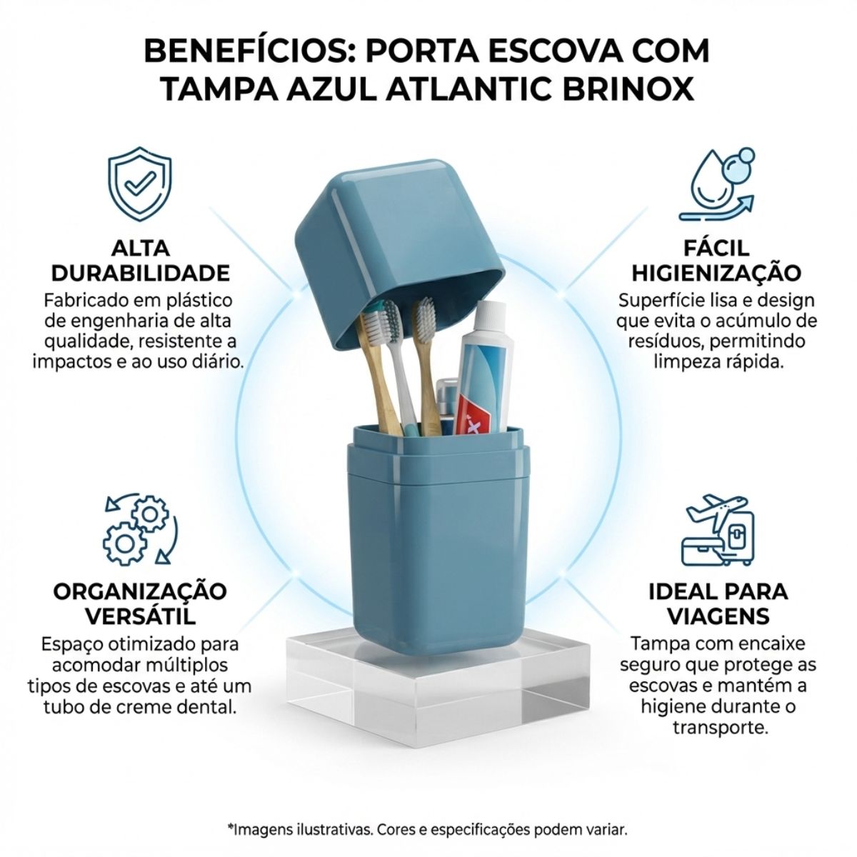 Porta Escova Com Tampa Azul Atlantic Brinox