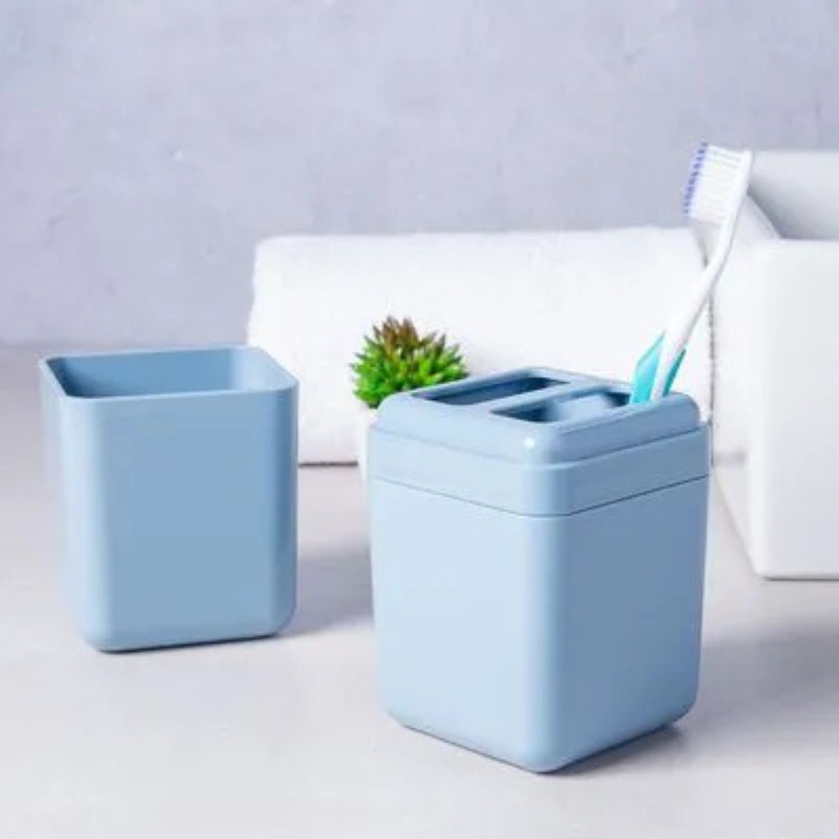Porta Escova Com Tampa Azul Atlantic Brinox