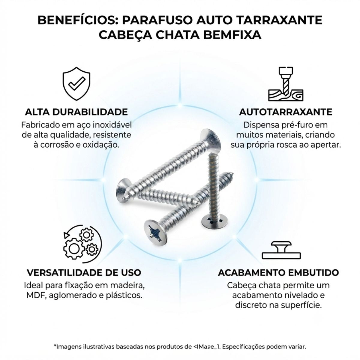 Parafuso Auto Tarraxante Cabeça Chata BemFixa