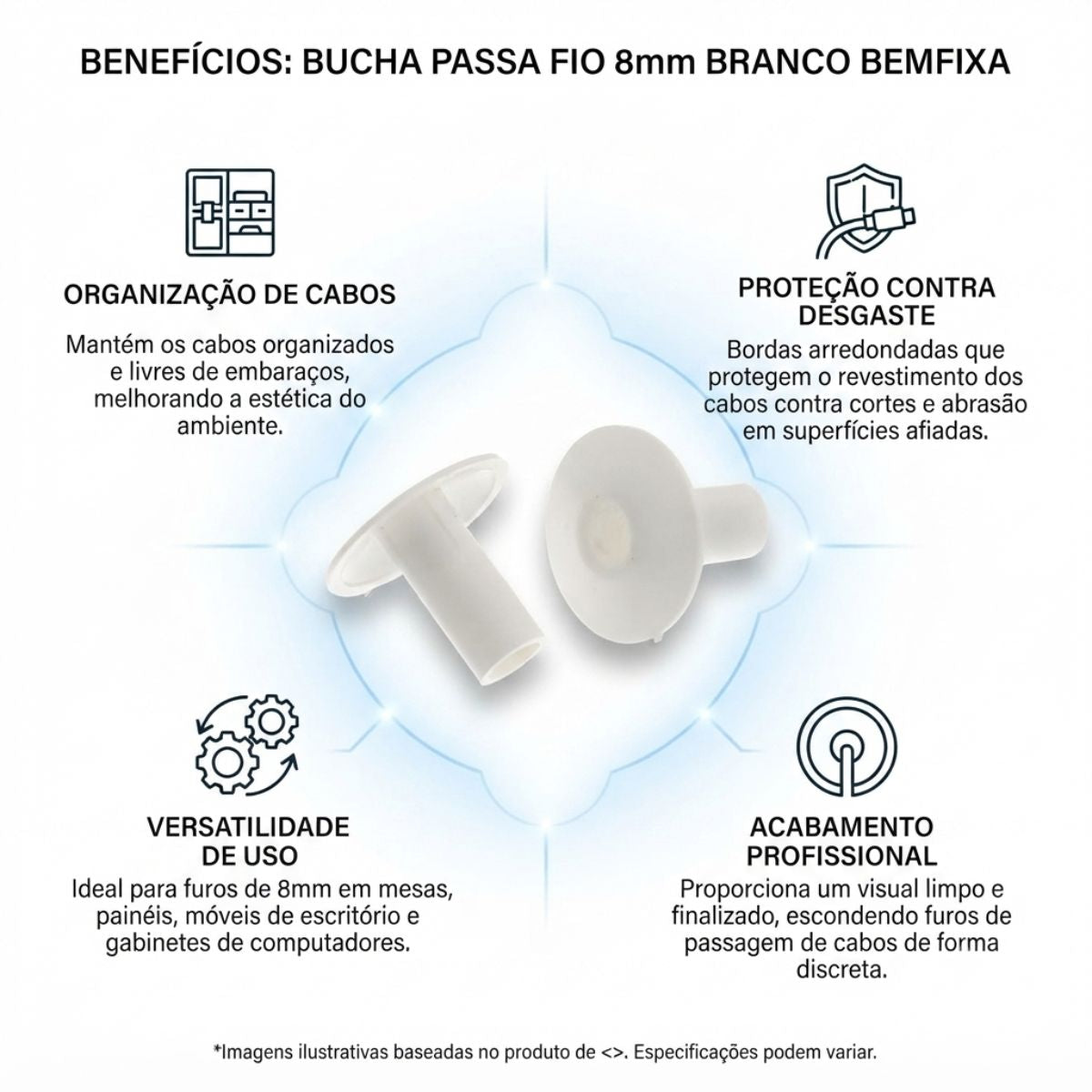 Bucha Passa Fio 8mm Branco BemFixa